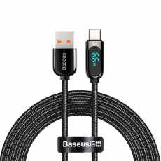 BASEUS - BASEUS USB-A/USB-C Kabel 66W 1m Display Snabbladdningsdata - Svart