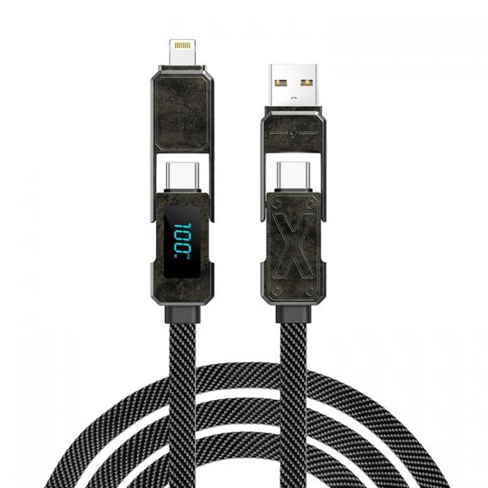 WIWU - WIWU USB/2x USB-C/Lightning 1.5m Kabel 100W X-serien - Svart