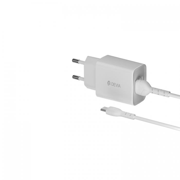 Devia - Devia Vggladdare 2xUSB 2.4A Smart + USB-C Kabel 1m - Vit