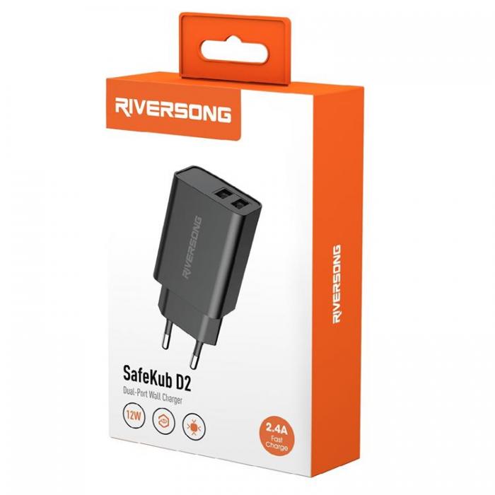 Riversong - Riversong Vggladdare 2x USB 12W SafeKub D2 - Svart