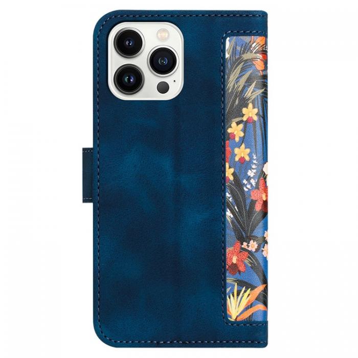 A-One Brand - iPhone 15 Pro Plnboksfodral Flower Pattern - Mrkbl