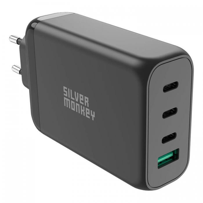 Silver Monkey - Silver Monkey GaN 130W Vggladdare 3x USB-C PD 1x USB-A 3.0 QC