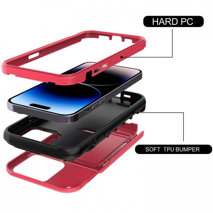 A-One Brand - iPhone 14 Pro Skal Korthllare Mirror Kickstand - Rd