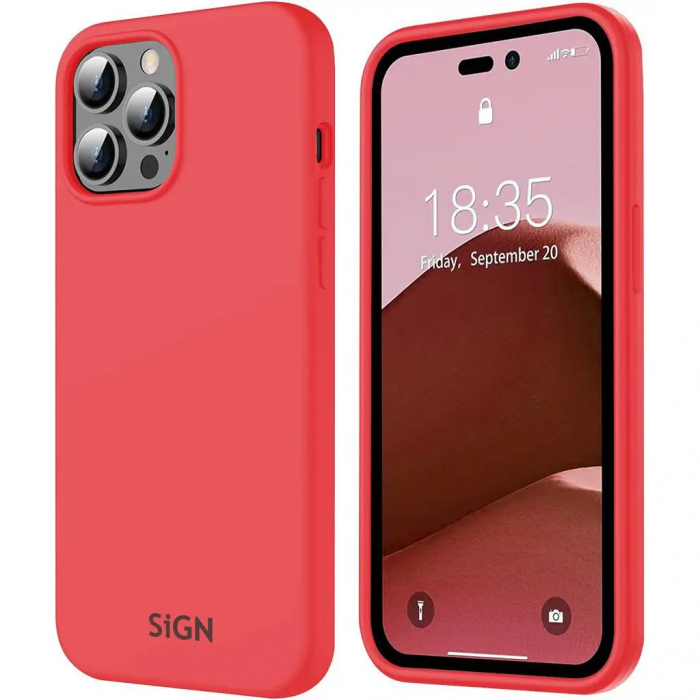 SiGN - SiGN iPhone 14 Pro Skal Liquid Silicone - Vattenmelonsrd