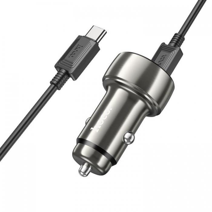 Hoco - Hoco Billaddare 48W USB-A/Typ-C + Kabel Typ-C Till Typ-C Z50 - Metallgr