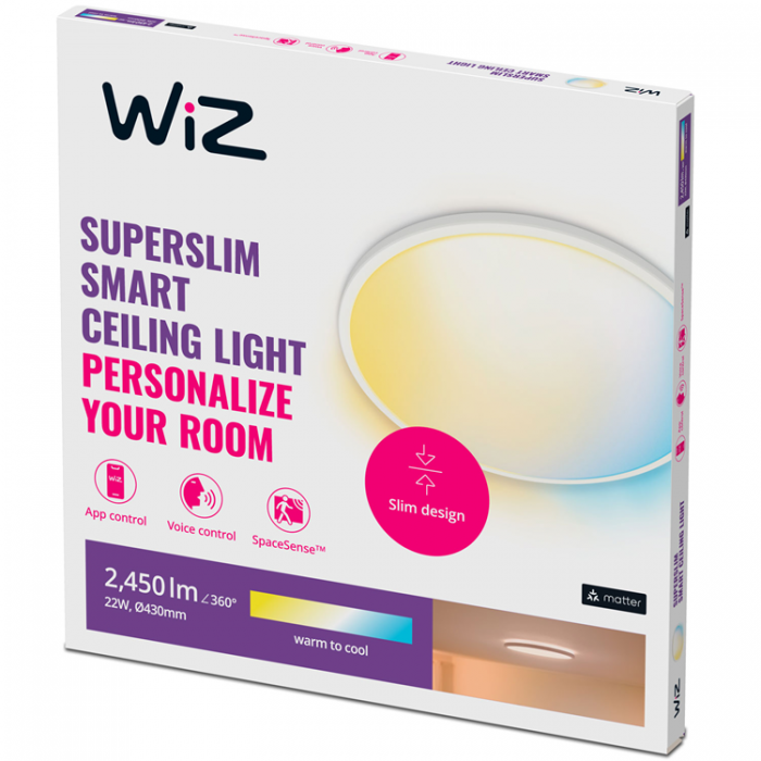 Wiz - Wiz WiFi SuperSlim Plafond 430 22W 2450lm Varm-kallvit