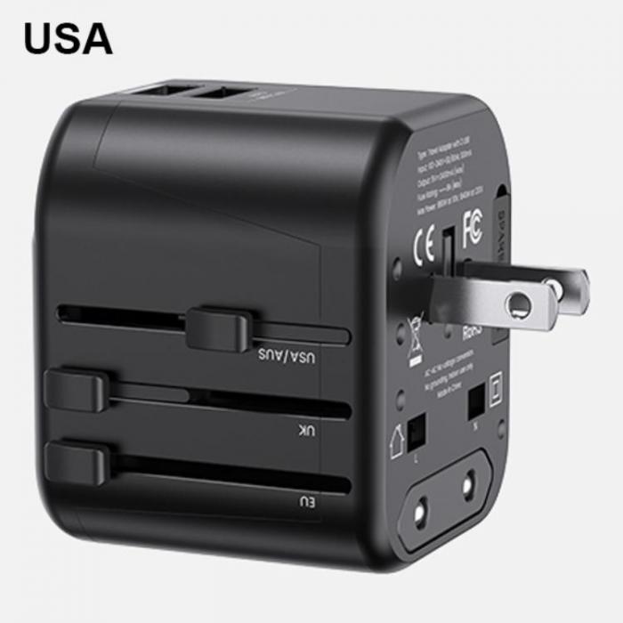 USAMS - USAMS 4in1 Universal Reseladdareadapter 12W 2xUSB US/AU/EU/UK T55