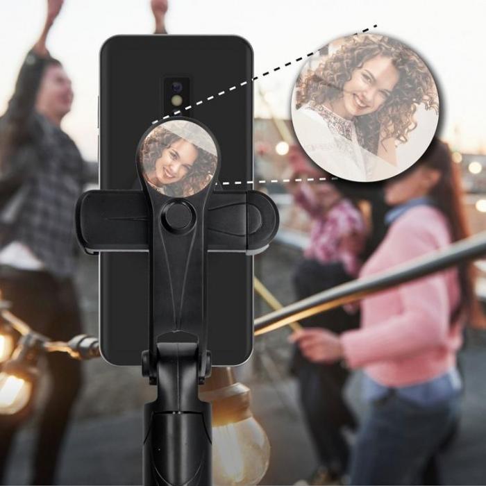 A-One Brand - Combo Selfiestick med Tripod och fjrrkontroll Bluetooth med Spegel - Svart