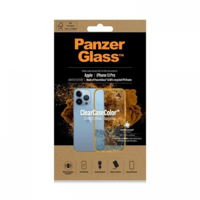 PanzerGlass - PanzerGlass iPhone 13 Pro Mobilskal Antibacterial - Transparent/Gul