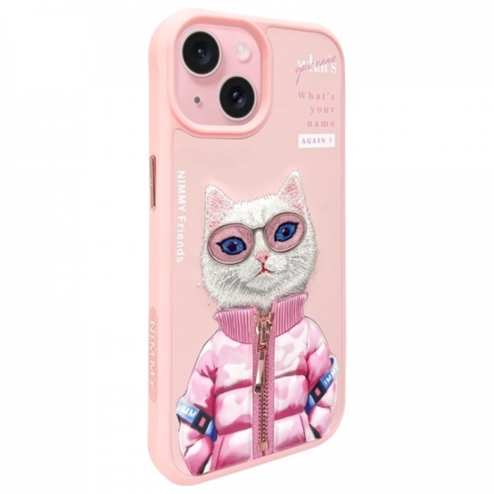 NIMMY - Nimmy iPhone 15 Mobilskal Cool & Cute 2.0 Cat - Rosa