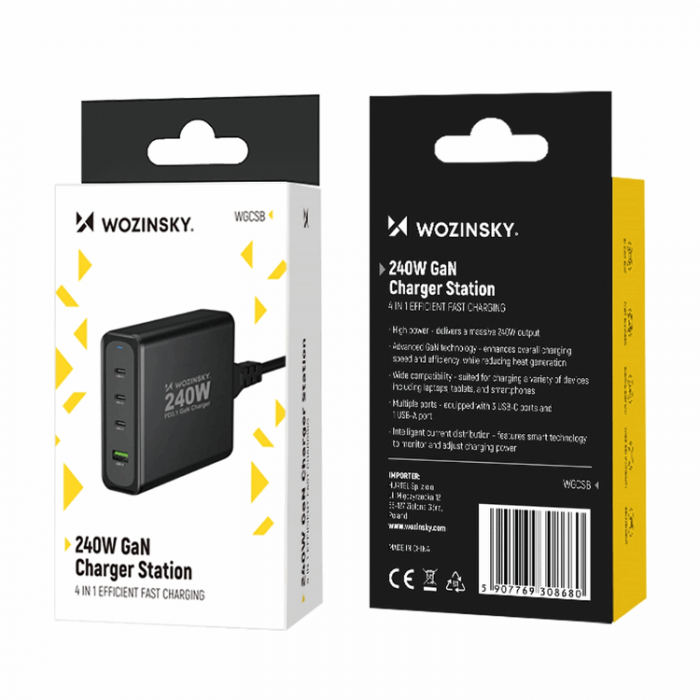 Wozinsky - Wozinsky Vggladdare USB-A/3 x USB-C 240W GaN - Svart