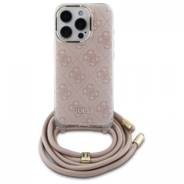 Guess - Guess iPhone 16 Pro Max Mobilskal Crossbody Cord 4G Print - Rosa