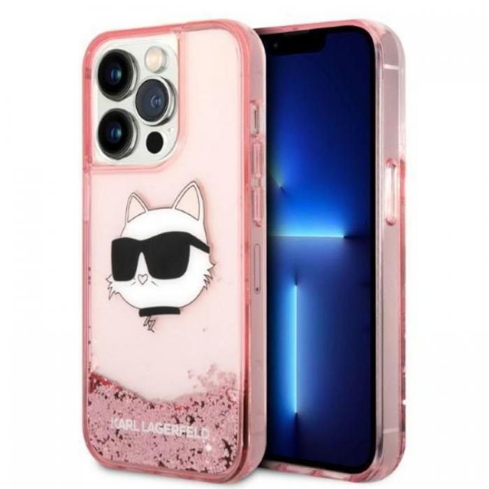 KARL LAGERFELD - Karl Lagerfeld iPhone 14 Pro Skal Glitter Choupette Head - Rosa