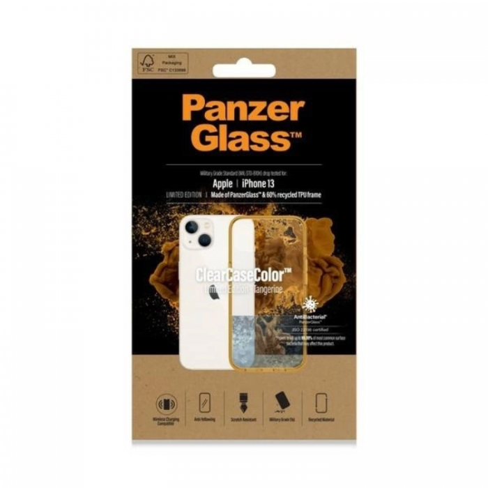 PanzerGlass - PanzerGlass iPhone 13/14/15 Mobilskal Antibacterial - Transparent/Gul