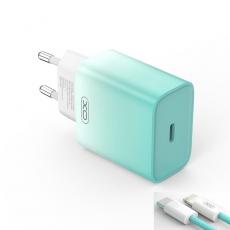 XO - XO Snabbladdare 30W USB-C med Lightning Kabel CE18 PD Blå/Vit