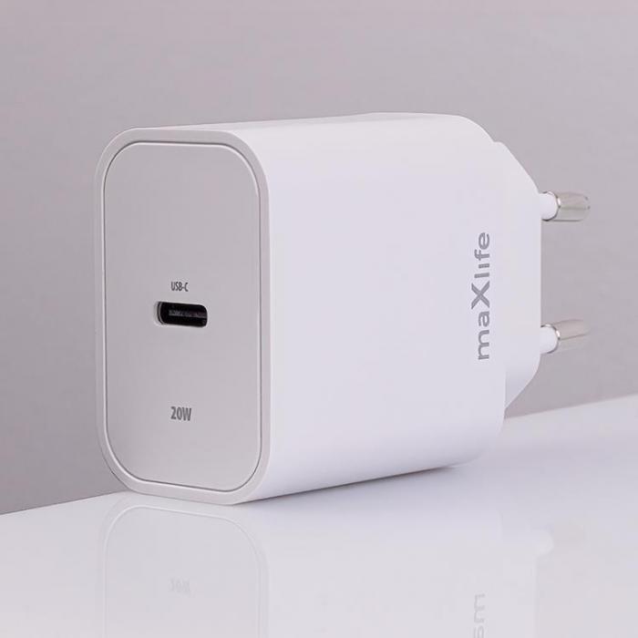 Maxlife - Maxlife Vggladdare USB-C 20W med Lightning Kabel PD QC Vit