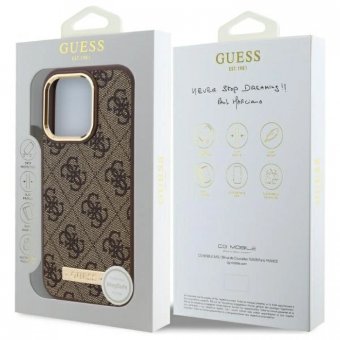 Guess - Guess iPhone 16 Pro Max Mobilskal MagSafe 4G Logo Plate - Brun