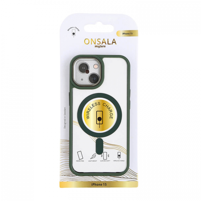 Onsala - Onsala iPhone 15 Mobilskal MagSafe Bumper - Clear/Grn