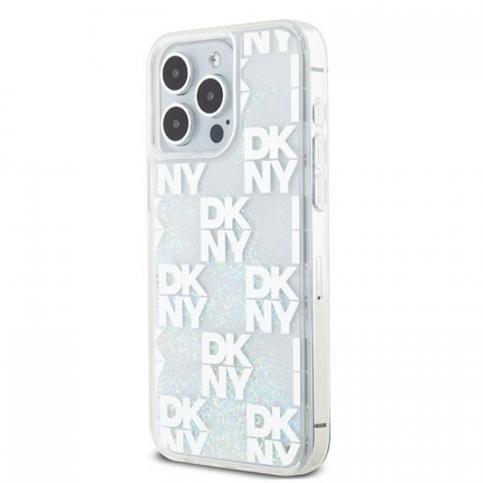 DKNY - DKNY iPhone 15 Pro Max Mobilskal Liquid Glitter Multi Logo - Vit