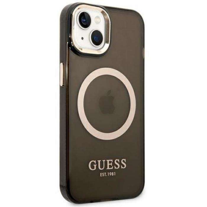 Guess - GUESS iPhone 14 Plus Skal Magsafe Gold Outline Translucent - Svart