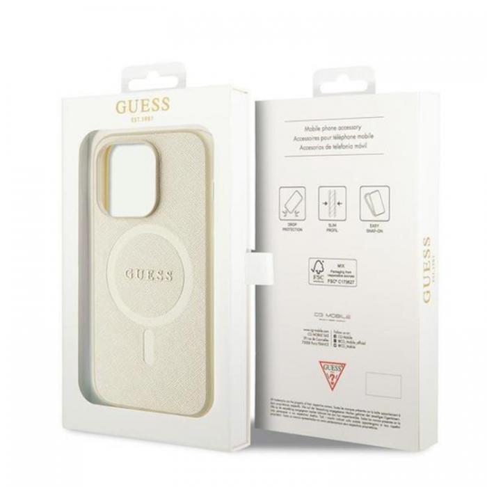 Guess - Guess iPhone 15 Pro Mobilskal Magsafe Saffiano - Guld