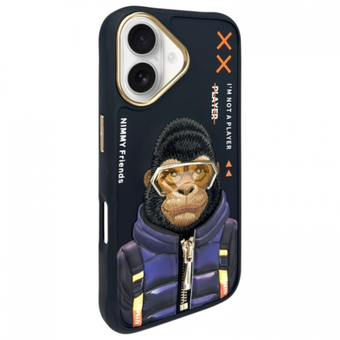 NIMMY - Nimmy iPhone 16 Mobilskal Cool & Cute 2.0 Monkey - Svart