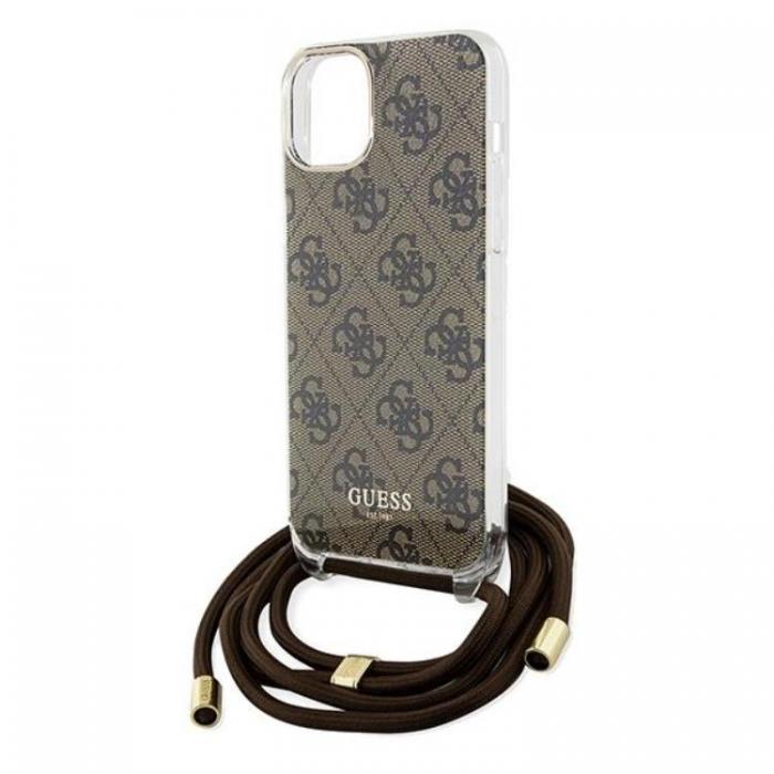 Guess - Guess iPhone 15/14/13 Mobilskal Crossbody Cord Print - Brun