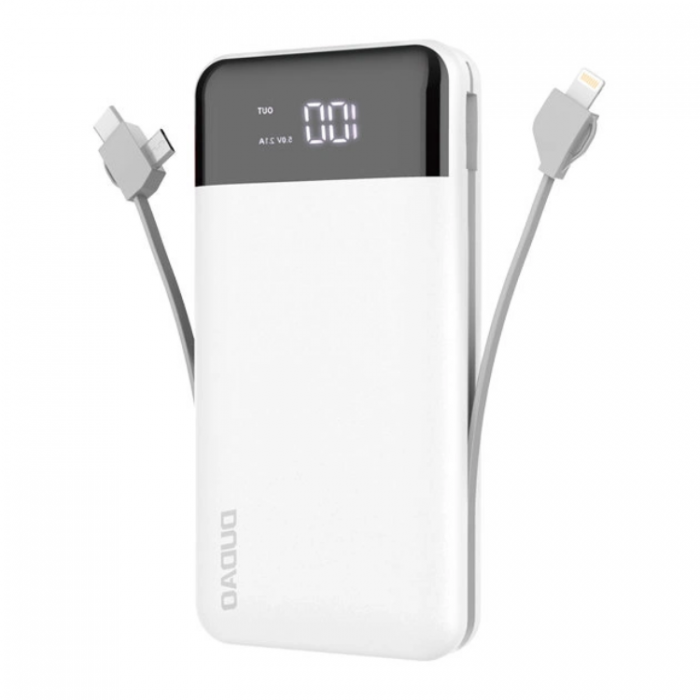 Dudao - Dudao Powerbank K1Pro 20000mAh med inbyggda Kablar - Vit