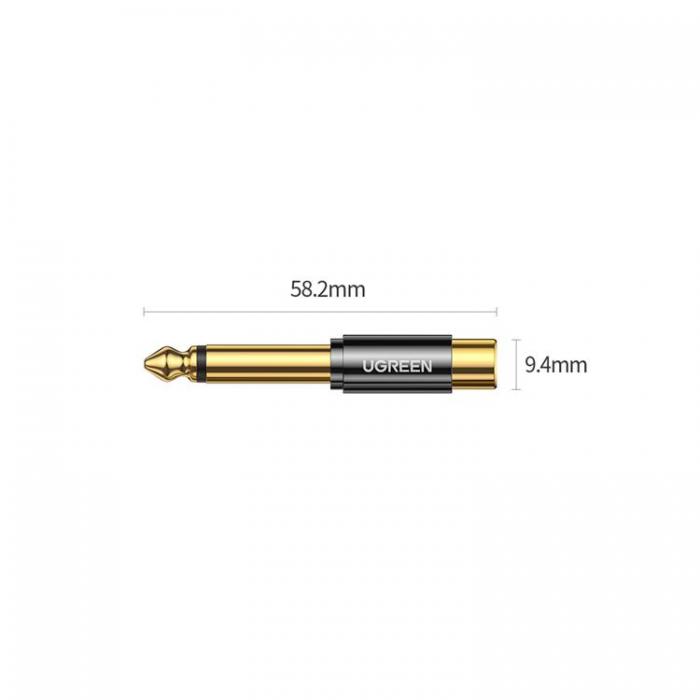 Ugreen - Ugreen 6.35 mm Jackadapter (hane) till RCA (hona) - Guld