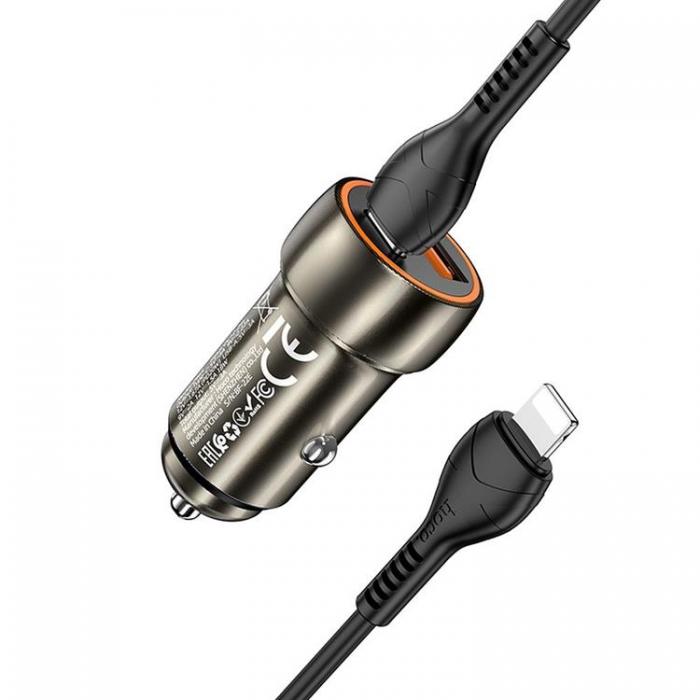 Hoco - Hoco Billaddare 20W USB-A/USB-C + Kabel USB-C Till Lightning - Metallgr