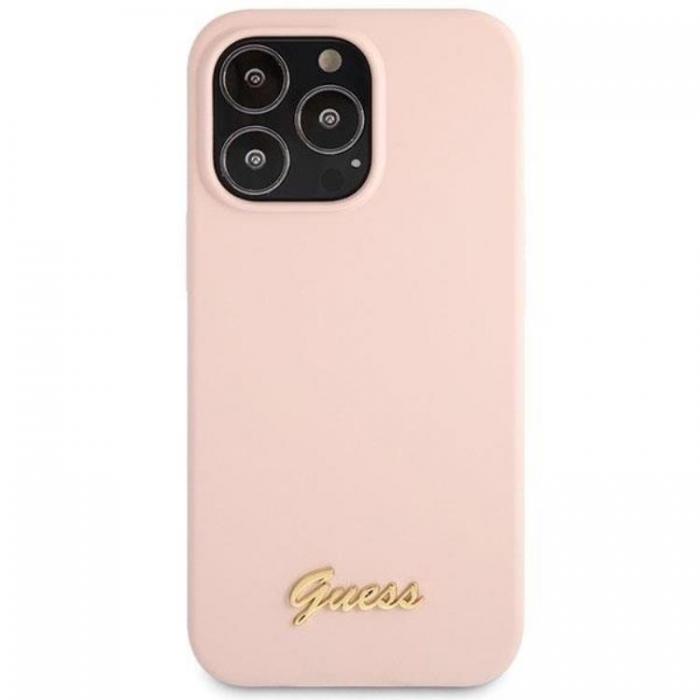 Guess - Guess iPhone 13 Pro Max Mobilskal Silicone Script Gold Logo - Ljusrosa