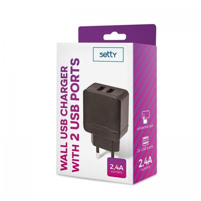 Setty - Setty Vggladdare 2x USB 2.4A - Svart