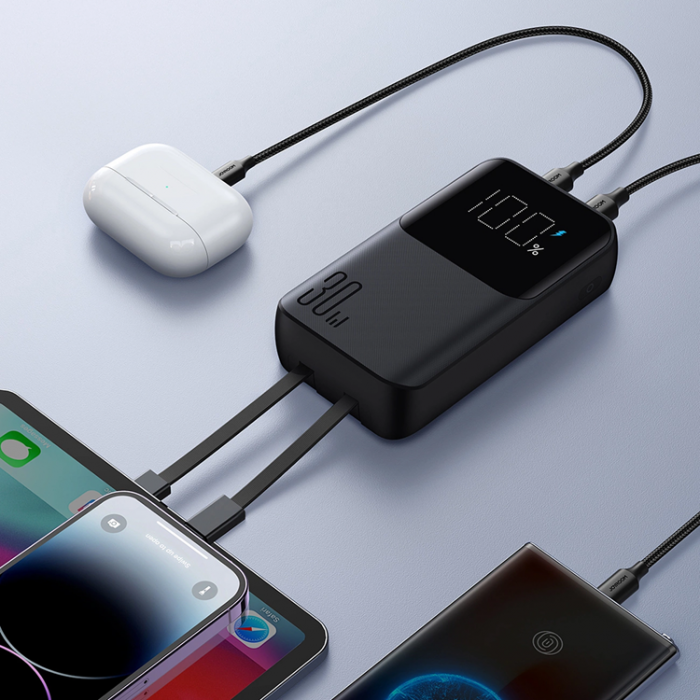 Joyroom - Joyroom Powerbank 10000mAh 30W med Lightning/USB-C Kablar - Svart