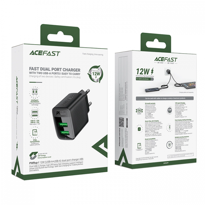 Acefast - Acefast A86 Vggladdare 12W 2x USB-A - Svart