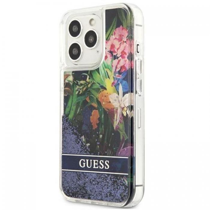 Guess - Guess iPhone 13 Pro Skal Flower Liquid Glitter - Bl