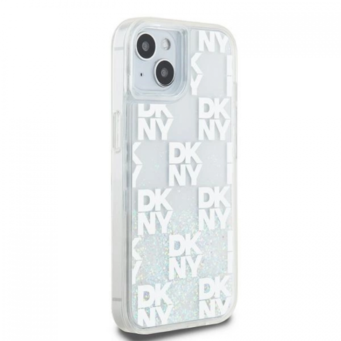 DKNY - DKNY iPhone 14 Mobilskal Liquid Glitter Multi Logo - Vit