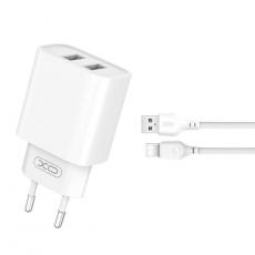 XO - XO Väggladdare 2x USB Med USB-C Kabel CE02C 2.1A - Vit