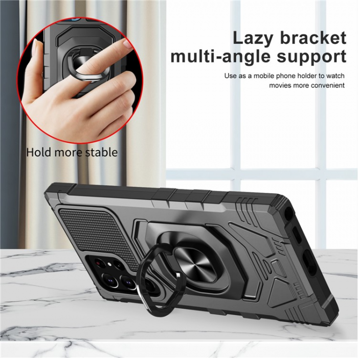 A-One Brand - Galaxy S23 Ultra Skal Ringhllare Kickstand Anti-Fall - Svart