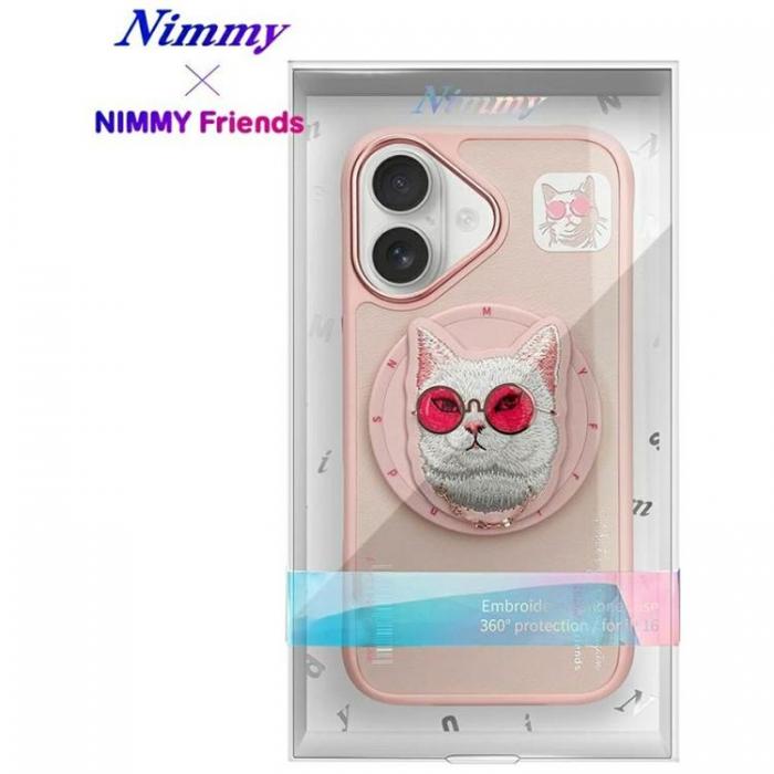 NIMMY - Nimmy iPhone 16 Mobilskal MagSafe Glasses Cool Cat - Rosa