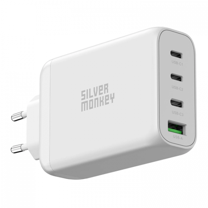 Silver Monkey - Silver Monkey GaN 130W Vggladdare 3x USB-C PD 1x USB-A 3.0 QC