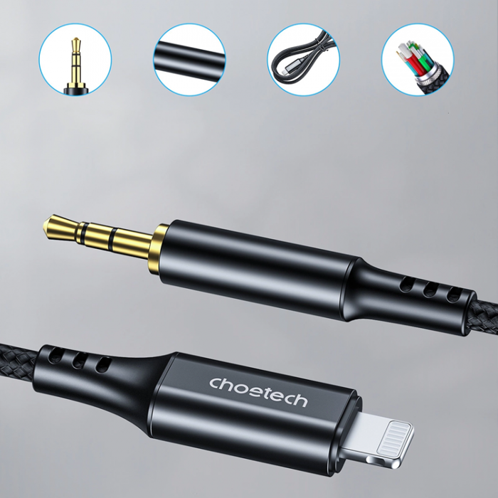 Choetech - Choetech Lightning till Aux Kabel 1m 3.5 mm mini jack - Svart