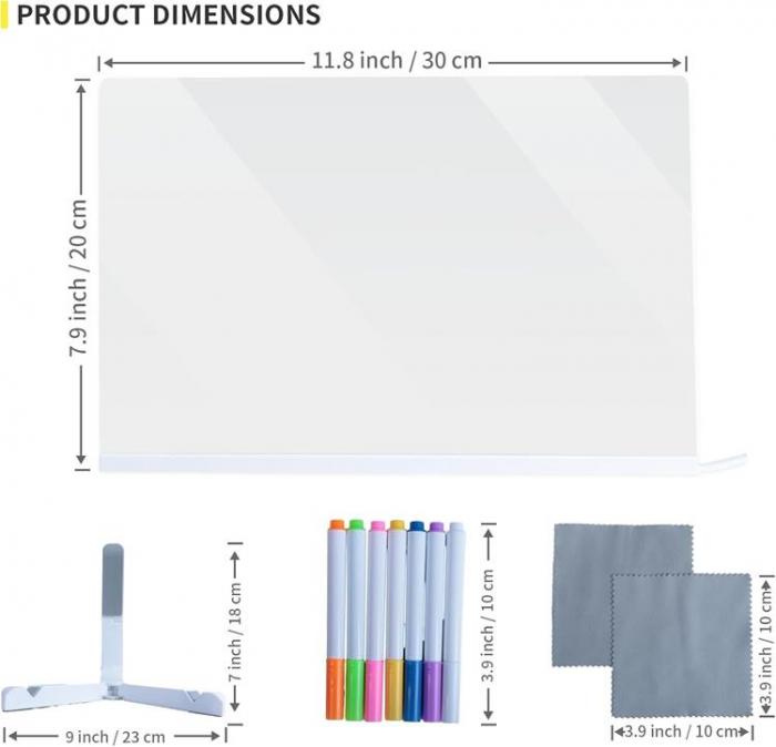 A-One Brand - LED Akryl Dry Erase Ritplatta 20x30 med Ljus