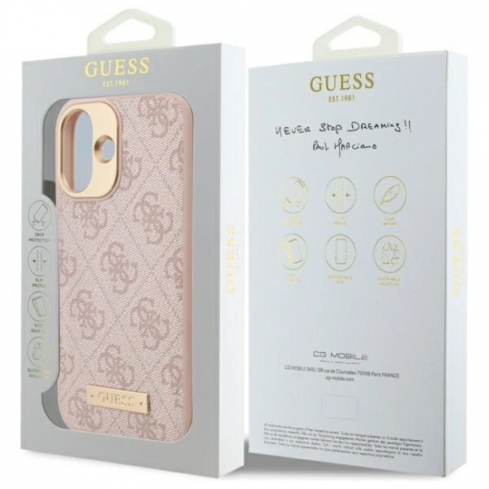 Guess - Guess iPhone 16 Plus Mobilskal MagSafe 4G Logo Plate - Rosa