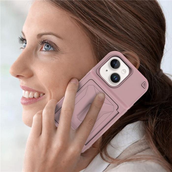 A-One Brand - iPhone 14 Plus Skal Korthllare Mirror Kickstand - Rosa