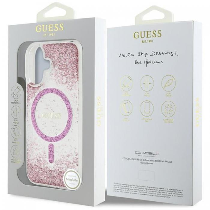 Guess - Guess iPhone 16 Mobilskal MagSafe HC Resin Bottom Glitter - Rosa