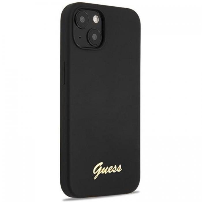 Guess - Guess iPhone 13 Mobilskal Silicone Script Gold Logo - Svart