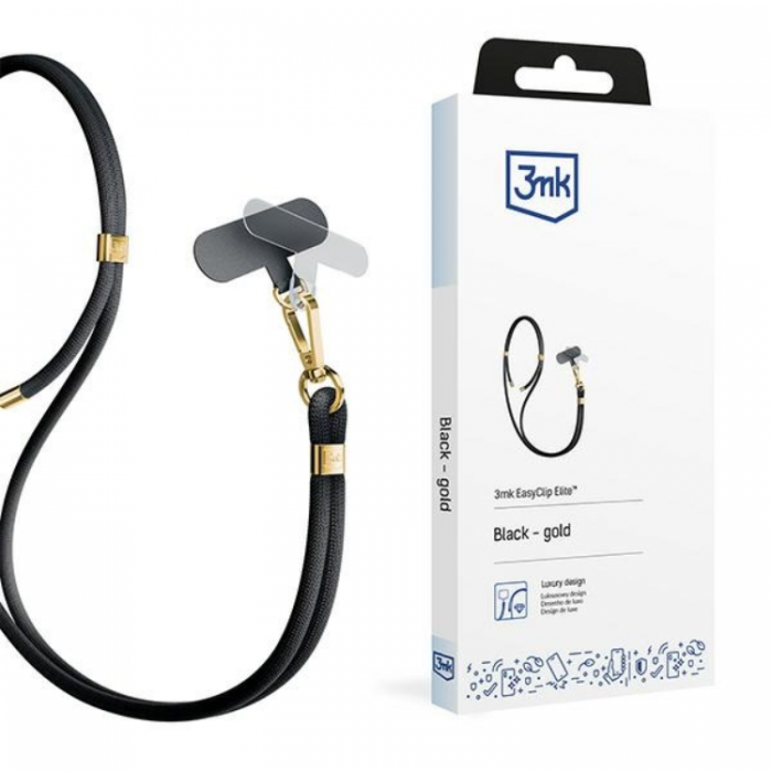 3MK - 3mk Mobil Lanyard Easyclip - Svart/Guld