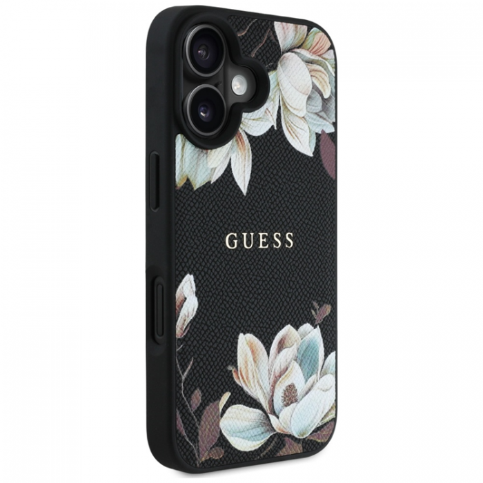 Guess - Guess iPhone 16 Mobilskal Magsafe Flower Pattern - Svart