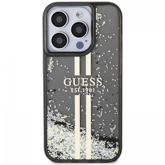 Guess - Guess iPhone 15 Pro Mobilskal Liquid Glitter Gold Stripes