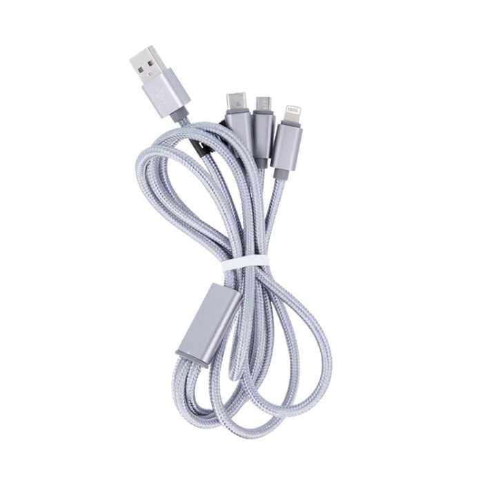 Maxlife - Maxlife 3-i-1 kabel USB till Lightning/USB-C/microUSB 1m 2,1A - Gr